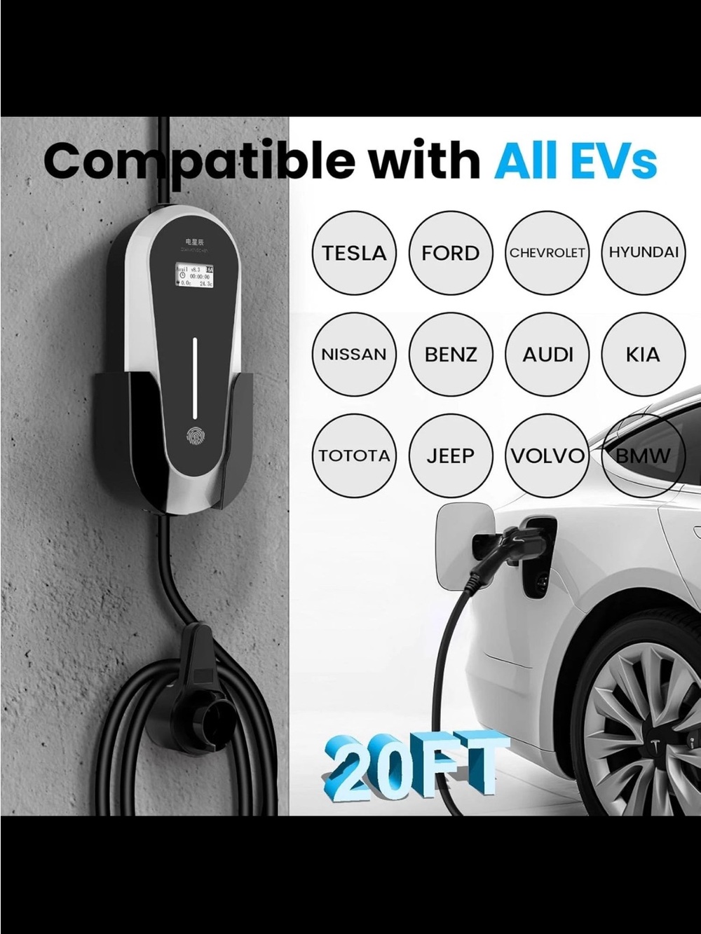 Black & Silver EV Charger with Cable and Storage Bag - Picture 6 of 7